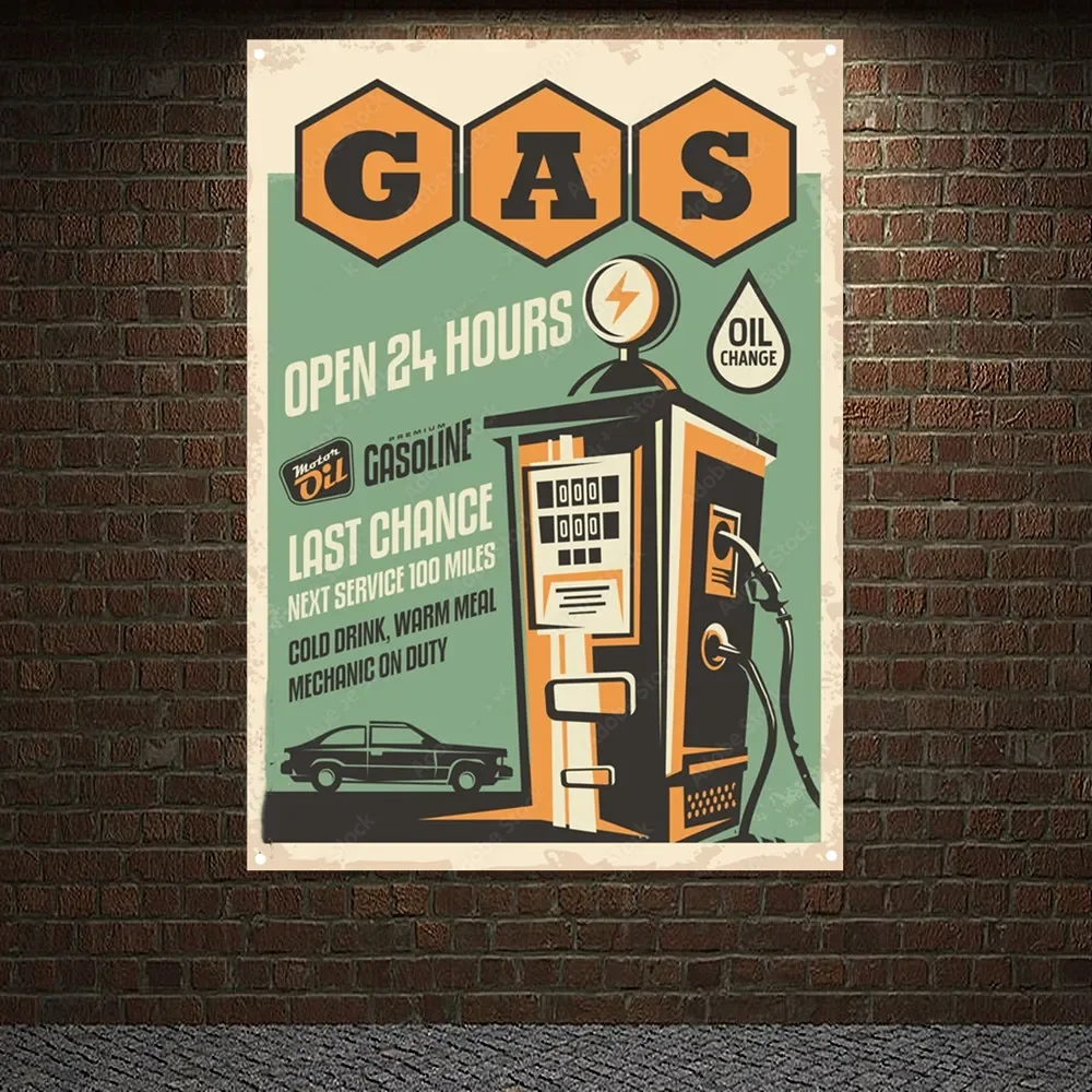 Auto Repair Shop Banners - Gas Station OPEN 24 HOURS Vintage