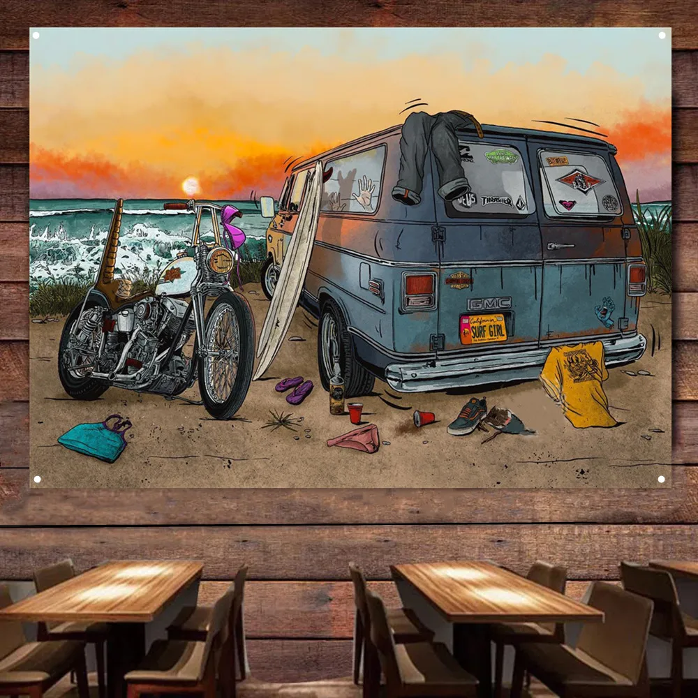 Auto Repair Shop Banners - Motorcycle Car Camping Art Poster Wall