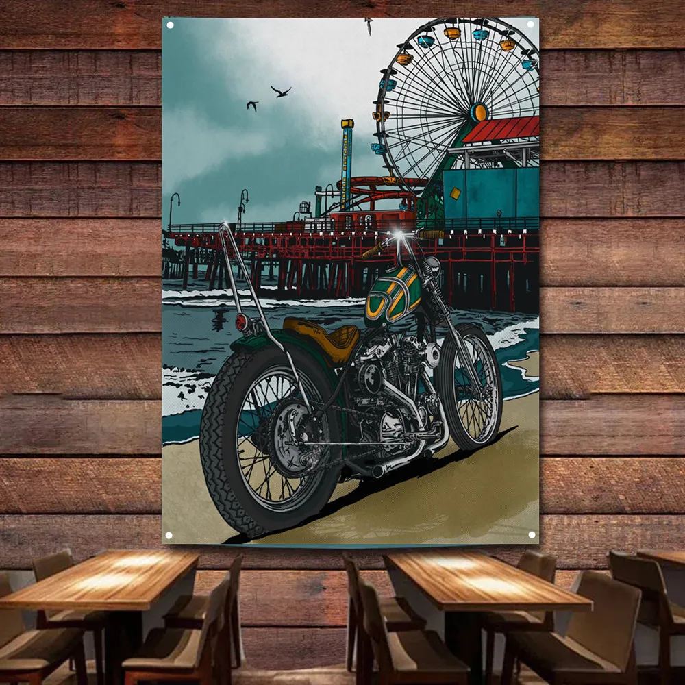 Seaside Motorcycle Art Poster  - огляд і ціна Auto Repair Shop Banners